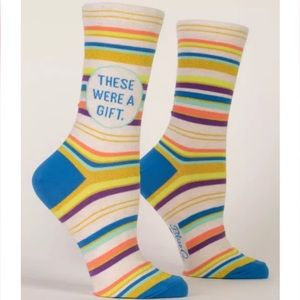 Blue Q “These Were a Gift” Funny Crew Socks – Colorful Striped Novelty Socks